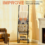 DGWJSU Blanket Ladder, 5 Tier Ladder Shelf,Wooden Blanket Ladders for Living Room and Bedroom, 5.2ft Blanket Holder Rack Farm