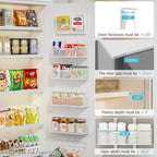 Hongtamoya Adjustable Over The Door Organizer, Hanging Door Storage with PVC Pocket and 4 Metal Baskets Wall Mount, Closet Do