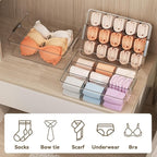 Socks Bra Underwear Drawer Organizer for Closet, 2 PCS Plastic Storage Box with 15 Removable Compartments and Lid, Clear Dres