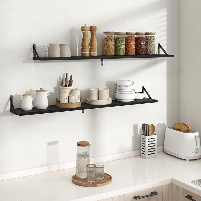 Floating Shelves, 8 Inch Deep Rustic Wood Wall Storage, 48W x 8D Wall Shelves Set of 2, Heavy Duty Metal Brackets, Industrial