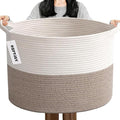 90L Extra Large Blanket Basket,Rope Woven Storage Basket with Handles, Laundry Hamper for Toys, Clothes, Pillows & Towels, Pe
