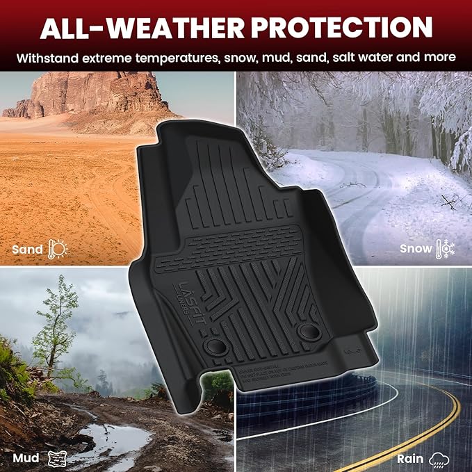 LASFIT Floor Mats for Toyota Tacoma 2024-2026 Double Cab Gas (Only Fit Manual Tran) All Weather TPE Floor Liners for Custom Fit Tacoma Front&Rear 2 Row Mats (Not Fit Xtra Cab or Hybrid or Auto Trans)