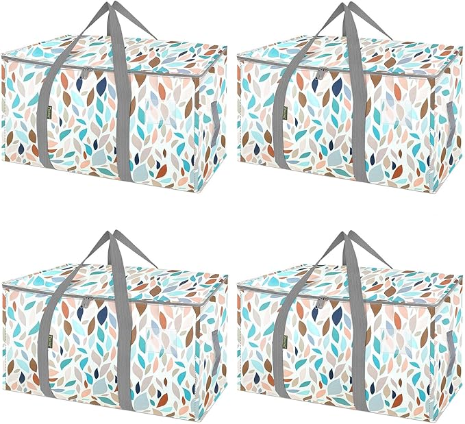 BALEINE 4-Pack Oversized Moving Bags with Reinforced Handles, Heavy-Duty Storage Tote for Clothes, Moving Supplies (Mosaic, 4