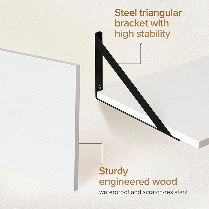 Deep Floating Shelves Wall Mounted, 16"x12" White Wall Shelves with Brackets Set of 2 for Bedroom, Living Room, Bathroom, Kit
