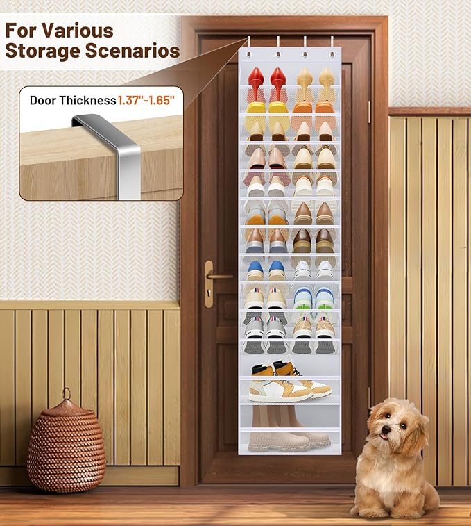 MISSLO 12 Tier Over the Door Shoe Organizer Large Capacity Hanging Shoe Rack for Closet Storage Narrow Sneaker Holder for Doo