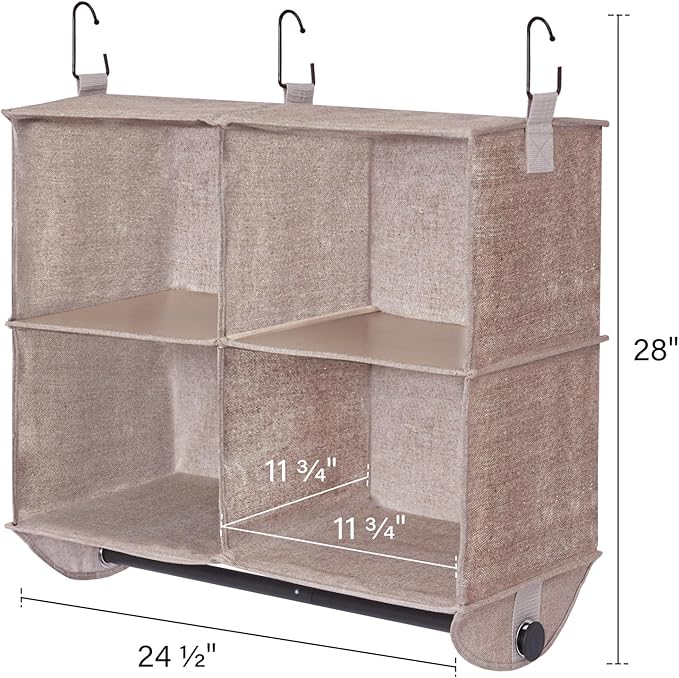 StorageWorks Hanging Closet Organizer with Metal Rod, 4-Section Closet Organizers and Storage, Collapsible Hanging Shelves fo