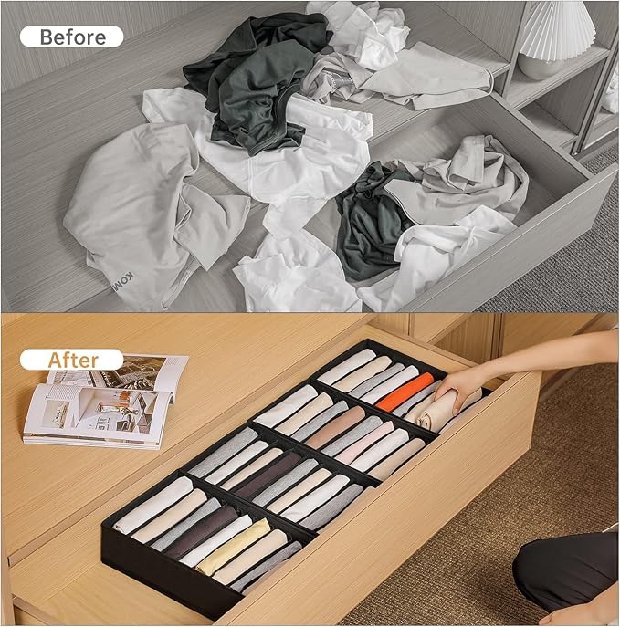 4 Packs T-shirt Drawer Organizers for Clothing,10 Grids Compartment Wardrobe Storage Box, Washable Clothes Organizer for Fold