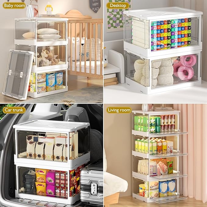 Kmiectse Clear Storage Bin with Lid 3 Pack 【Stackable & Sturdy】 Plastic Multifunctional Folding Storage Bins for Bedroom, Liv
