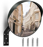 16-Inch Convex Security Corner Mirror - Adjustable Fixing Bracket, Wide Angle, Indoor and Outdoor Use - Ideal for Warehouse, Office, Parking Garage, Alleys, Driveways and Traffic Safety(Black）