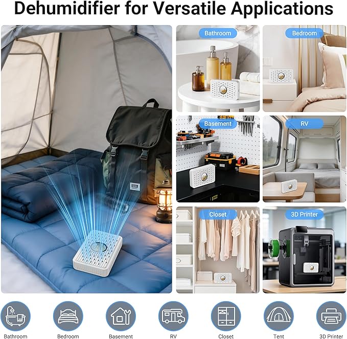 Auto Power-off USB C Rechargeable Gun Safe Dehumidifier Desiccant,Small Reusable Moisture Absorber Silica Gel Packets for 3D