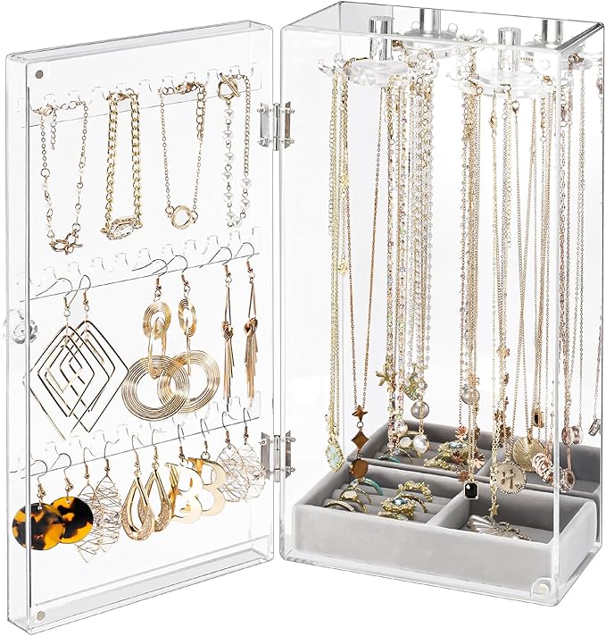 Lolalet Earring Holder Organizer, Acrylic Jewelry Organizer Rotating Clear Earrings Display Box, Dust-proof Jewelry Storage C