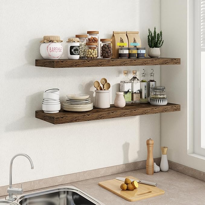 40"W x 9.3"D Floating Shelves for Wall, Wall Mounted Bathroom Shelves 2 Pack Deep Floating Shelf for Bedroom Kitchen Living R
