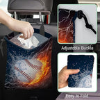 Baseball Ball Car Garbage Bag,Fire Ball Waterproof Small Car Trash Bag Hanging Back of Seat,Drawstring Hanging Car Trash Bag with Adjustable Buckle for Car Accessories
