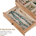 Meangood Jewelry Box Organizer for Women, 2 Layer Large Jewelry Storage Case, Rustic Wooden Jewelry Box with Mirror & Ring Tr