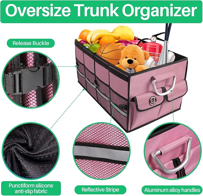 Car Trunk Organizer, Cargo Organizer SUV Trunk Storage Non Slip Bottom Waterproof Collapsible Durable Multi Compartments-(Stan