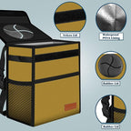 Femuar Car Trash Can with Lid - Leak Proof, Waterproof Garbage Can for SUV Front Seat, Multipurpose Car Hanging for Headrest, Collapsible and Portable with Storage Mesh Pocket, Khaki