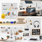 AKTOP Peg Board Wall Organizer 4-Pack – 12"x12" White Pegboard Combination Kit with 13 Accessories for Wall, Plastic Peg Boar