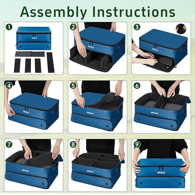 ANILD Golf Trunk Organizer, 2 Layer Golf Storage Case with Separate Ventilated Compartment for 2 Pair Shoes, for Balls, Tees,