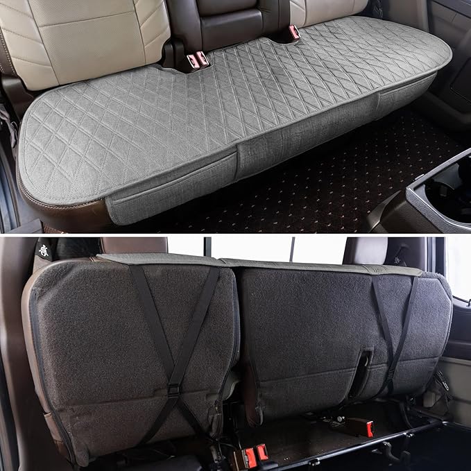 Universal Grey Anti-Slip Rear Car Seat Cover Size L - Faux Linen Bottom Bench Seat Cushion Fits Most of Vehicles Cars Truck S