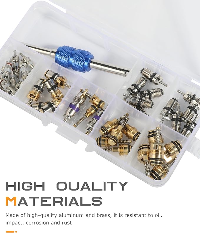 SCUARI 40PCS AC Schrader Valve Kit,AC Valve Core Kit,Car Accessories AC Valve Core Removal Tool,Schrader Valve Removal Tool,A