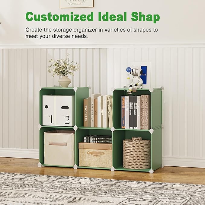 C&AHOME 6-Cube Storage Organizer, Stackable Storage Cubes Shelves, Portable Bookshelf, Plastic Clothing Storage Closet Organi