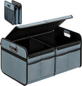 YSSOA Car Trunk Organizer with Lid, Collapsible 2 Compartment Automotive Storage Box, 600D Waterproof Oxford Polyester 50L