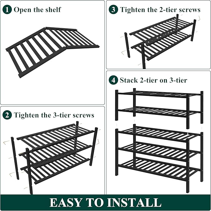 Smiry Bamboo Shoe Rack for Closet, 5 Tier Wooden Stackable Shoe Organizer, Free Standing Shoes Storage Shelf for Entryway, Fr