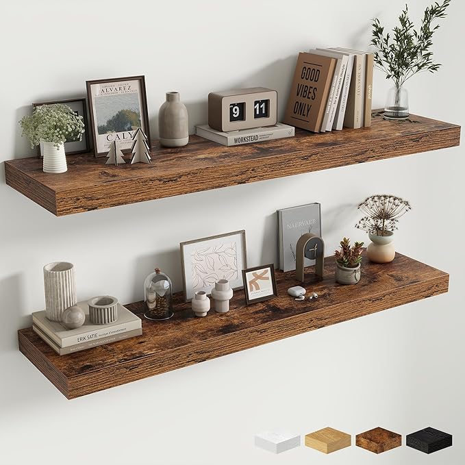 48 Inch Floating Shelves for Wall - 12 Inch Deep Fireplace Mantel Shelf - Wood Floating Shelf for Wall - Large Storage Shelve