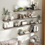 24 Inch Floating Shelves for Wall Set of 2, 8"D Wood Grain Bathroom Shelves with Invisible Brackets, Easy Install Engineered 