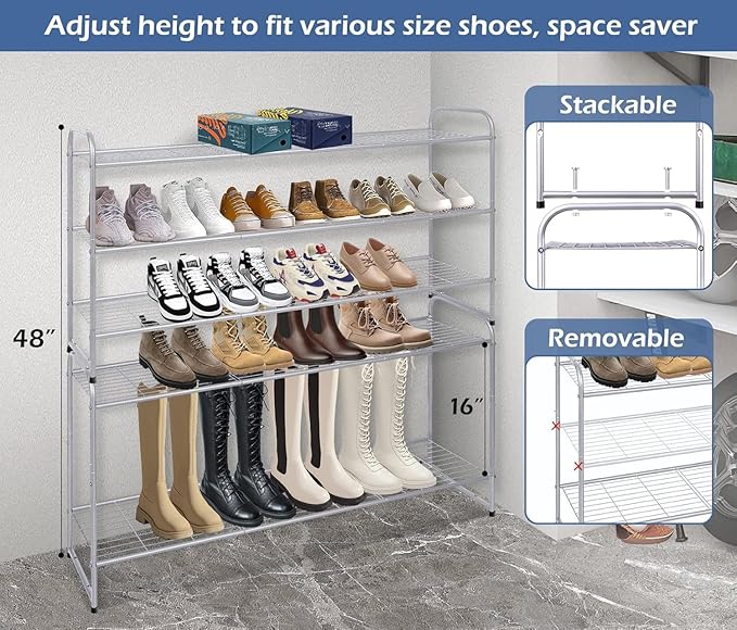 KEETDY 3-Tier Long Shoe Rack for Closet Metal Shoe Organizer for Entryway, Wide Stackable Shoe Storage Shelf with Sturdy Wire