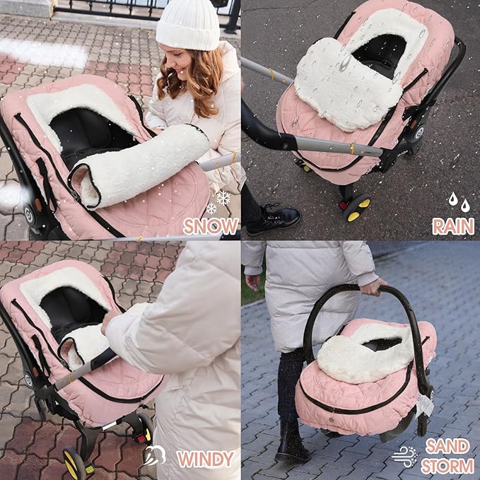 ACRABROS Car Seat Cover Baby: Winter Infant Carseat Canopy for Boy Girl Newborn, Zipper Peeping Window, Warm Cozy Cold Weathe