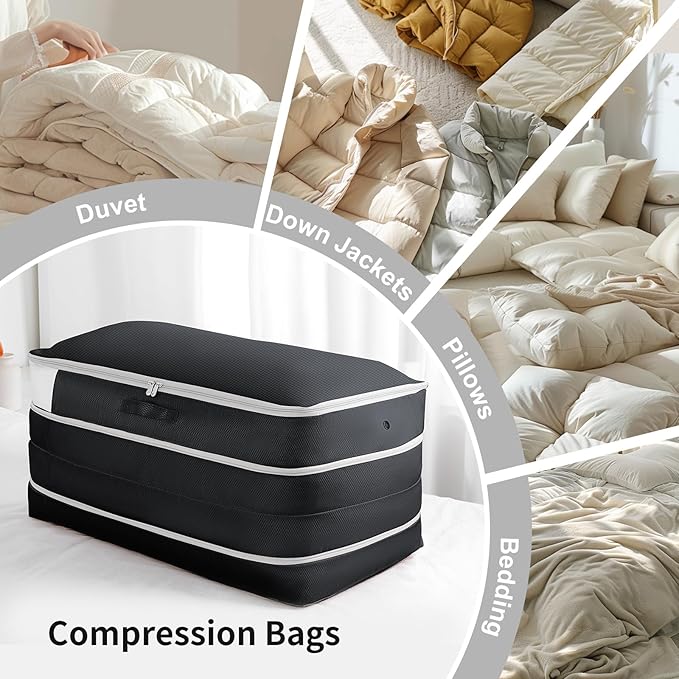 Comforter Storage Bag - Large Capacity Bedding Storage Bags Ultra Space Saving Self Compression Organizer, Washable Compressi