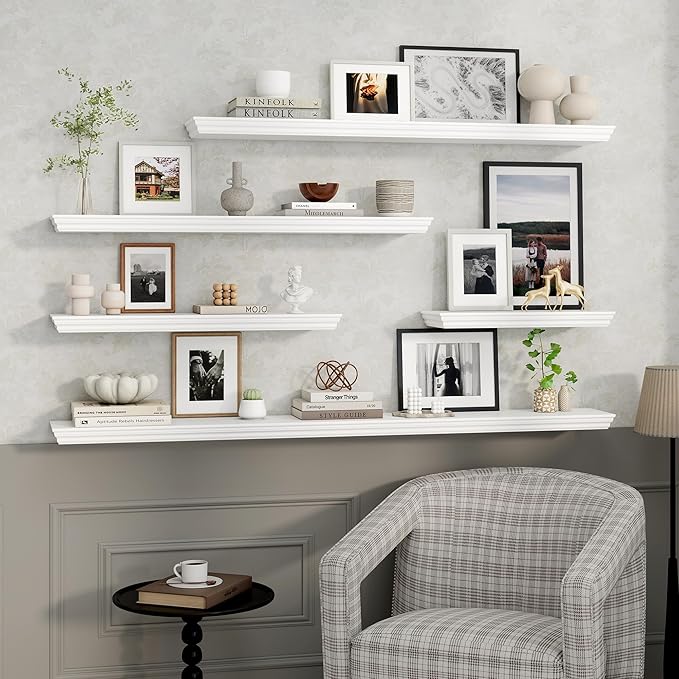 Axeman 24 Inch Floating Shelves for Wall, 9.3" Deep Crown Molding Wood Display Shelf with Heavy Duty Invisible Brackets for L
