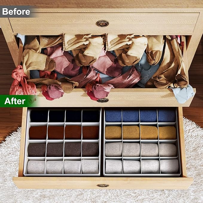 Joyoldelf Sock Drawer Organizer Divider Underwear Organizer 16-cell Fabric Dresser Drawer Organizers Storage Boxes for Socks 