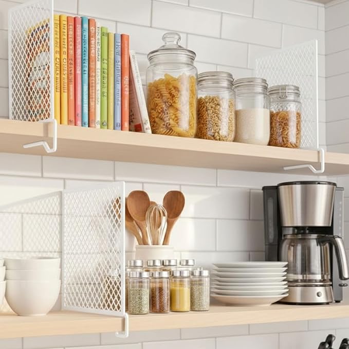Nexu 6-Pack Metal Mesh Shelf Dividers for Closet Organization, Ultra-Stable Under-Shelf Hook Design, Matte Non-Slip Heavy Dut