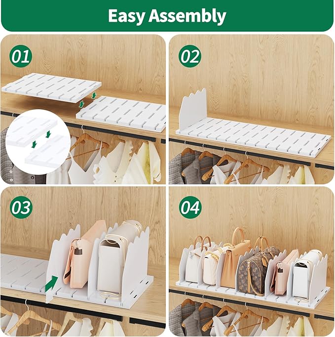 SPACEKEEPER Shelf Divider for Closet, Adjustable Purse Organizers Handbag Separators Storage Organizer Bookshelf Separator Di