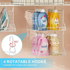 3-Tier Foldable Laundry Basket Organizer with Rotating Hooks - Space-Saving Over Washer and Dryer Shelf for Laundry Room Orga