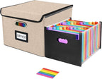 File Organizer Box with 25-Pocket Accordion Folder, File Folder & Protective Lid - Document Storage for Home, Office, School,