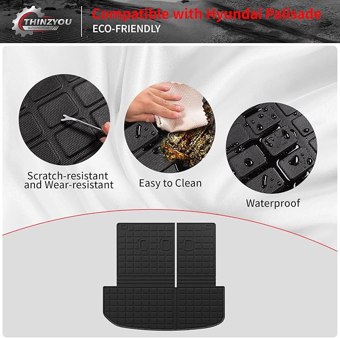 Floor Mats Compatible with 2020-2025 Hyundai Palisade Trunk Mat Cargo Liner TPE Back Seat Cover Protector 2024 Palisade 7 & 8 Seats Accessories (Trunk Mat with Backrest Mats+Floor Mats)