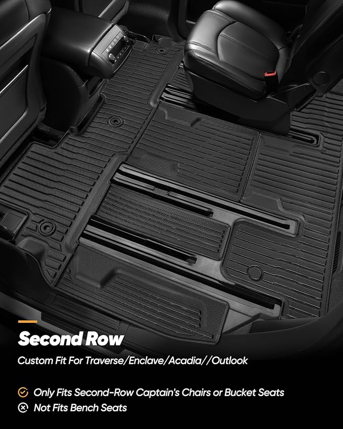 All Weather Floor Mats Custom Fit for Chevy Traverse 2009-2017 (Only Fits Captain's Chairs), Front Backseat Row Liners for GMC Acadia 2007-2017, Full Interior Protection TPE Rubber Car Accessories