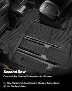 All Weather Floor Mats Custom Fit for Chevy Traverse 2009-2017 (Only Fits Captain's Chairs), Front Backseat Row Liners for GMC Acadia 2007-2017, Full Interior Protection TPE Rubber Car Accessories