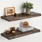 Floating Shelves Set of 2, Solid Elm Wood Wall Shelves 24 Inch - Invisible Bracket Mount for Living Room, Bedroom, Kitchen, B