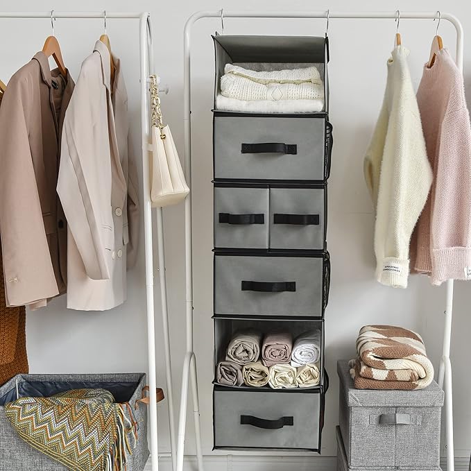 GRANNY SAYS Hanging Closet Organizer 6 Shelves, Closet Organizers and Storage with 5 Drawers, 6 Side Pockets Closet Hanging O
