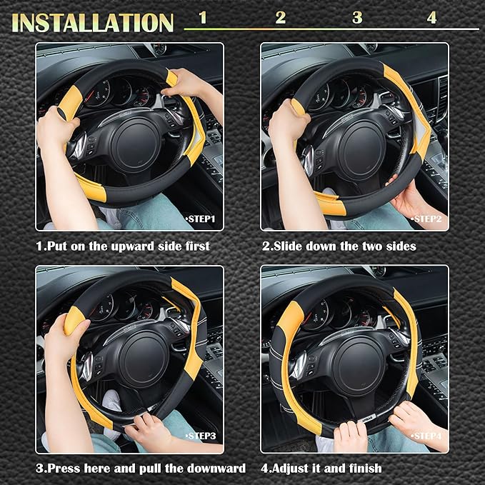 CAR PASS Line Rider Microfiber Leather Sporty Steering Wheel Cover Universal Fits for 95% Truck,SUV,Cars,14.5-15inch Anti-Sli