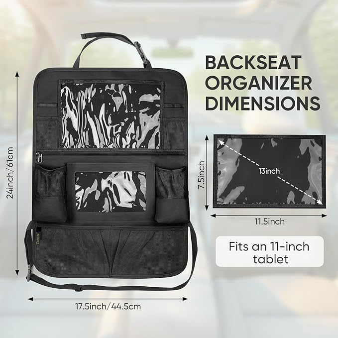 BALEINE Backseat Car Organizer, Back Seat Car Organizers and Storage, Kick Mats Back Seat Protector, Travel Accessories for Most Automotive (1 Pack, Black)