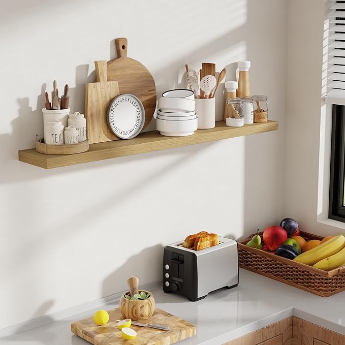48 Inch Floating Shelves, 8 Inch Deep Floating Shelves for Wall, Hanging Shelf with Invisible Brackets, Deep Shelves for Bath