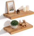 Floating Shelves for Wall Decor, 8" Deep Rustic Solid Elm Wood Floating Shelves Wall Mounted, Wall Shelves with Invisible Bra
