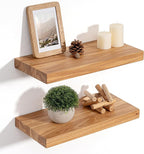 Floating Shelves for Wall Decor, 8" Deep Rustic Solid Elm Wood Floating Shelves Wall Mounted, Wall Shelves with Invisible Bra