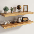 Fun Memories Solid Elm Wood Floating Shelves Set of 2-30 Inch Rustic Wall Shelves with Heavy-Duty Invisible Brackets - for Li