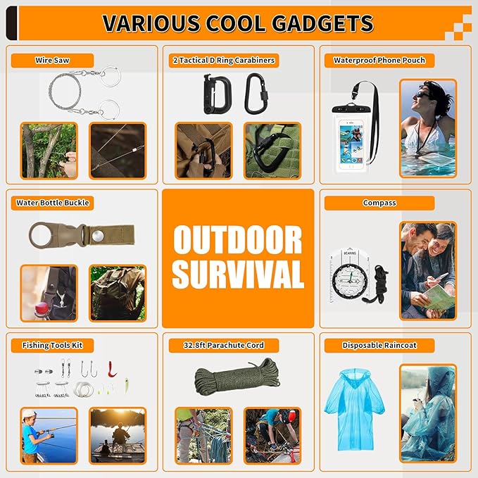 Survival Kit, Gifts for Men Women Teen Boys, 252 pcs Survival Gear and Equipment Mini First Aid Kit for Car Home, Emergency K